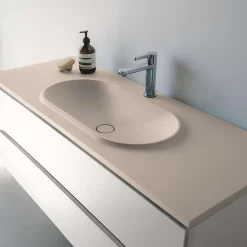 Poalgi Plan vasque lavabo résine Wraitom 80x46 cm blanc perle série Bül* Plan Simple Vasque