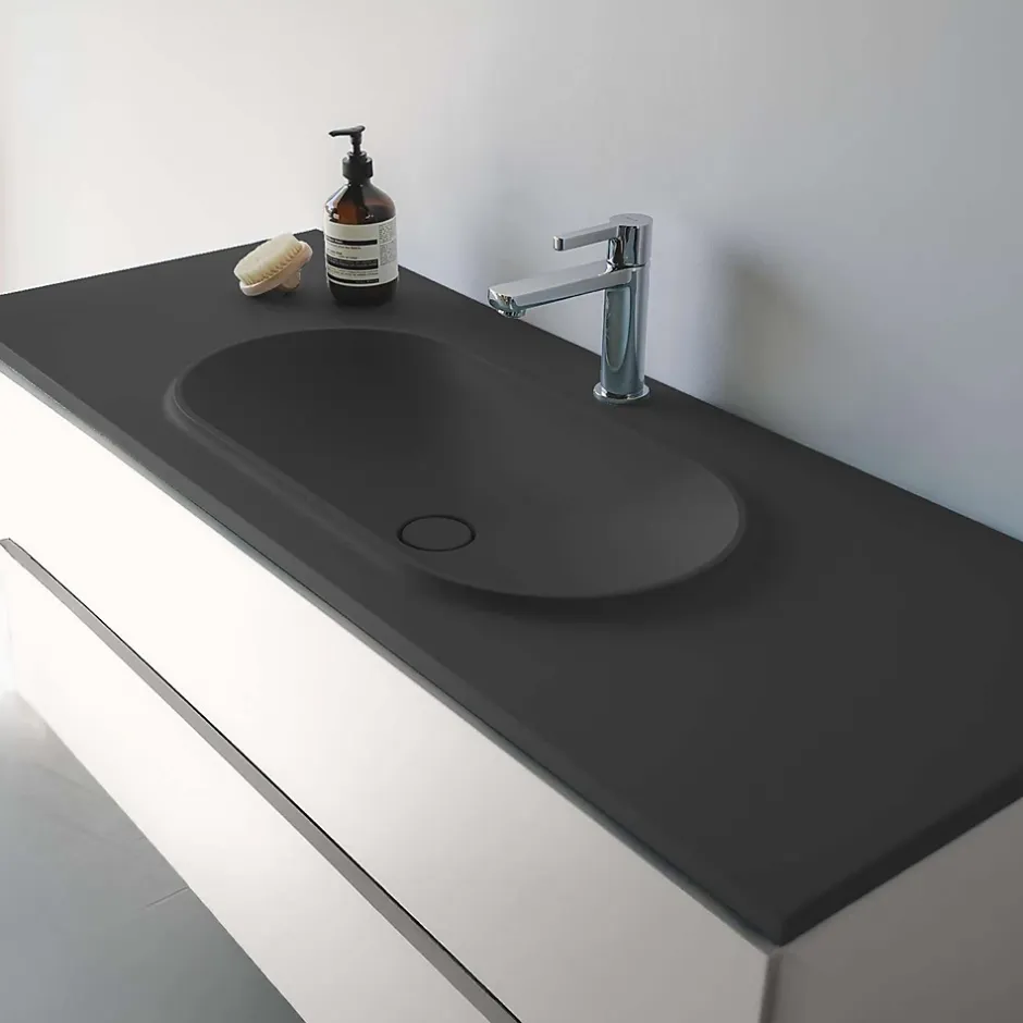 Poalgi Plan vasque lavabo résine Wraitom 120x46 cm noir antracita série Bül