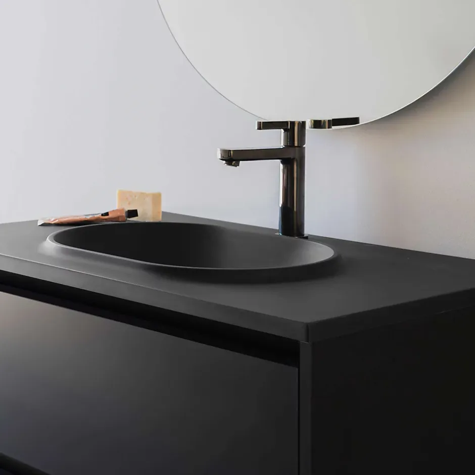 Poalgi Plan vasque lavabo résine Wraitom 120x46 cm noir antracita série Bül