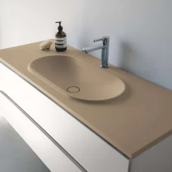Poalgi Plan vasque lavabo résine Wraitom 80x46 cm beige albero série Bül* Plan Simple Vasque
