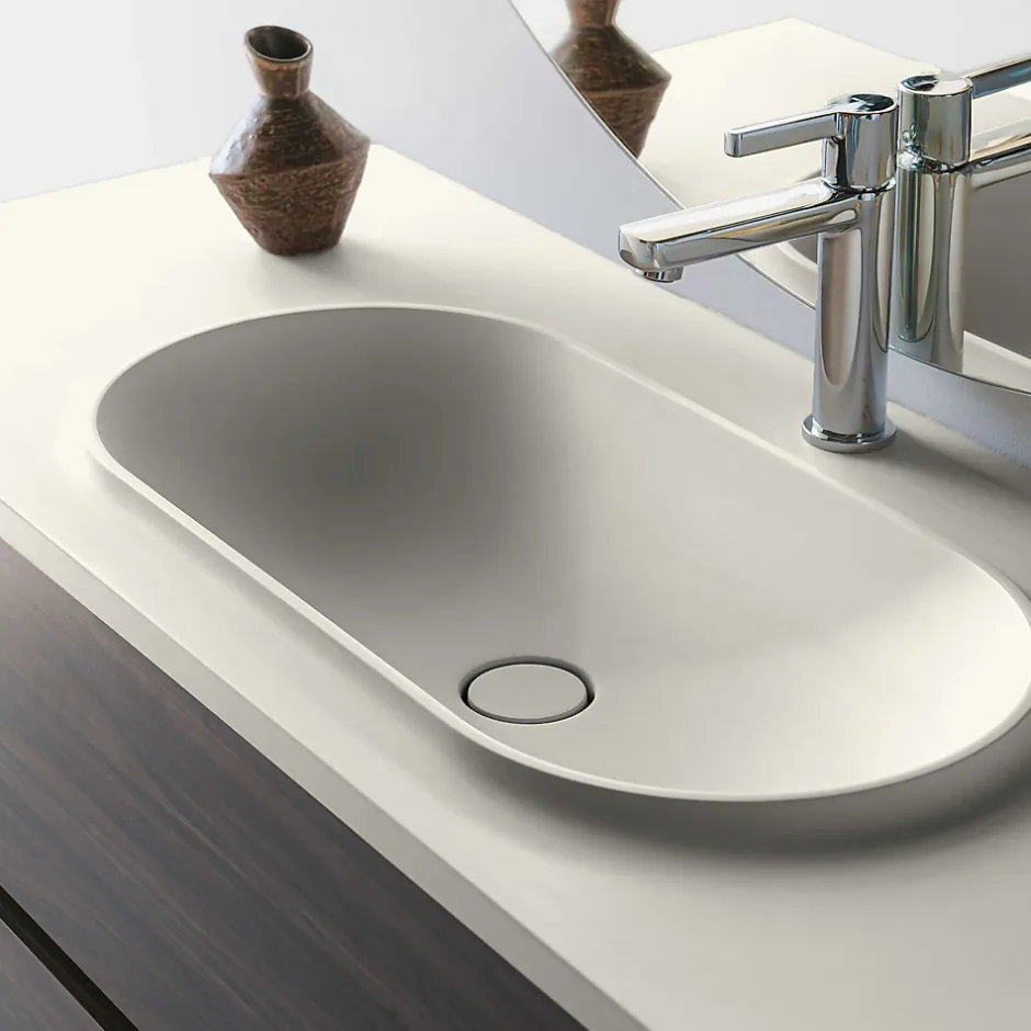 Poalgi Plan vasque lavabo résine Wraitom 120x46 cm blanc marfil série Bül