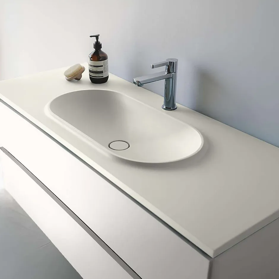 Poalgi Plan vasque lavabo résine Wraitom 120x46 cm blanc marfil série Bül