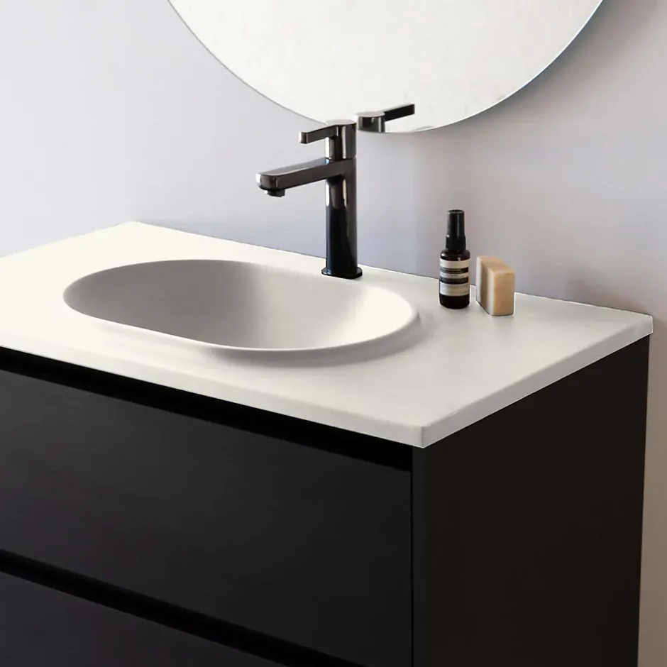 Poalgi Plan vasque lavabo résine Wraitom 120x46 cm blanc marfil série Bül