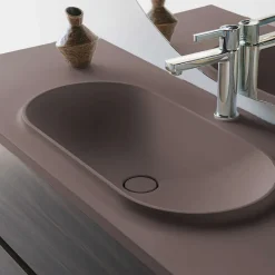 Poalgi Plan vasque lavabo résine Wraitom 80x46 cm marron tundra série Bül