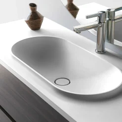 Poalgi Plan vasque lavabo résine Wraitom 80x46 cm blanc série Bül* Plan Simple Vasque