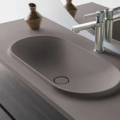 Poalgi Plan vasque lavabo résine Wraitom 100x46 cm gris concret série Bül* Plan Simple Vasque