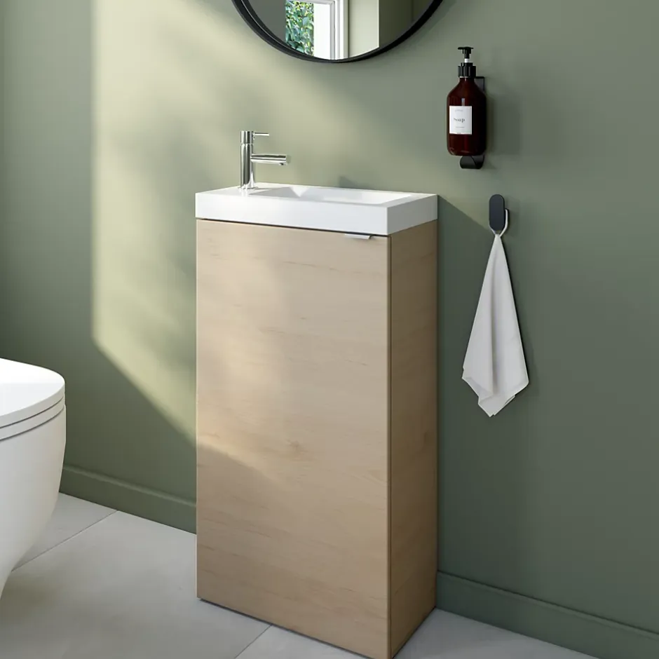 GoodHome Plan vasque lave-mains en céramique blanche l.44,4 x H.13 x P.23,5 cm Nira* Plan Vasque Lave-Mains