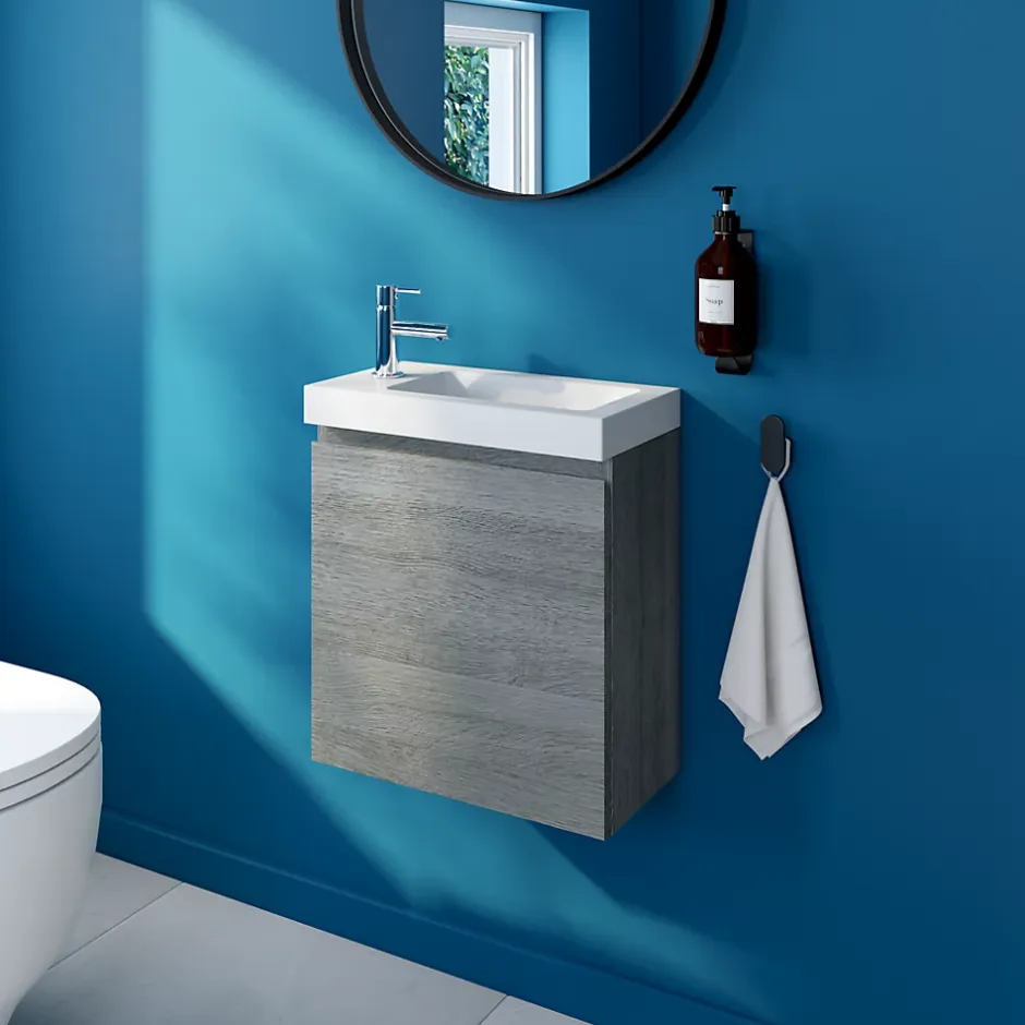 GoodHome Plan vasque lave-mains en céramique blanche l.44,4 x H.13 x P.23,5 cm Nira* Plan Vasque Lave-Mains