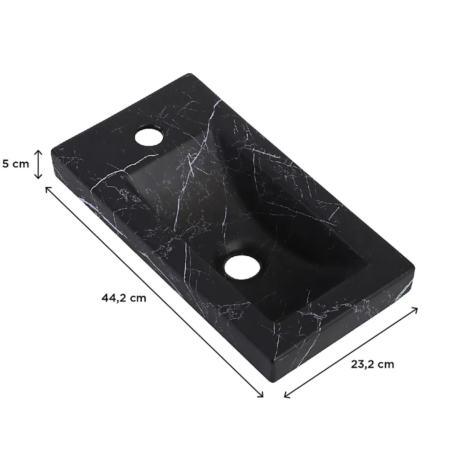 Homesight Plan vasque lave-mains en céramique l.44,2 x H.5 x P.23,2 cm, effet marbre noir,* Plan Vasque Lave-Mains