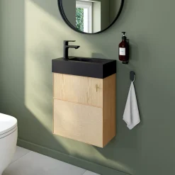 GoodHome Plan vasque lave-mains en résine noire l.44,2 x H.9,9 x P.23,2 cm Beni* Plan Vasque Lave-Mains