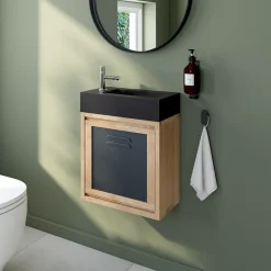 GoodHome Plan vasque lave-mains en résine noire l.44,2 x H.9,9 x P.23,2 cm Beni* Plan Vasque Lave-Mains