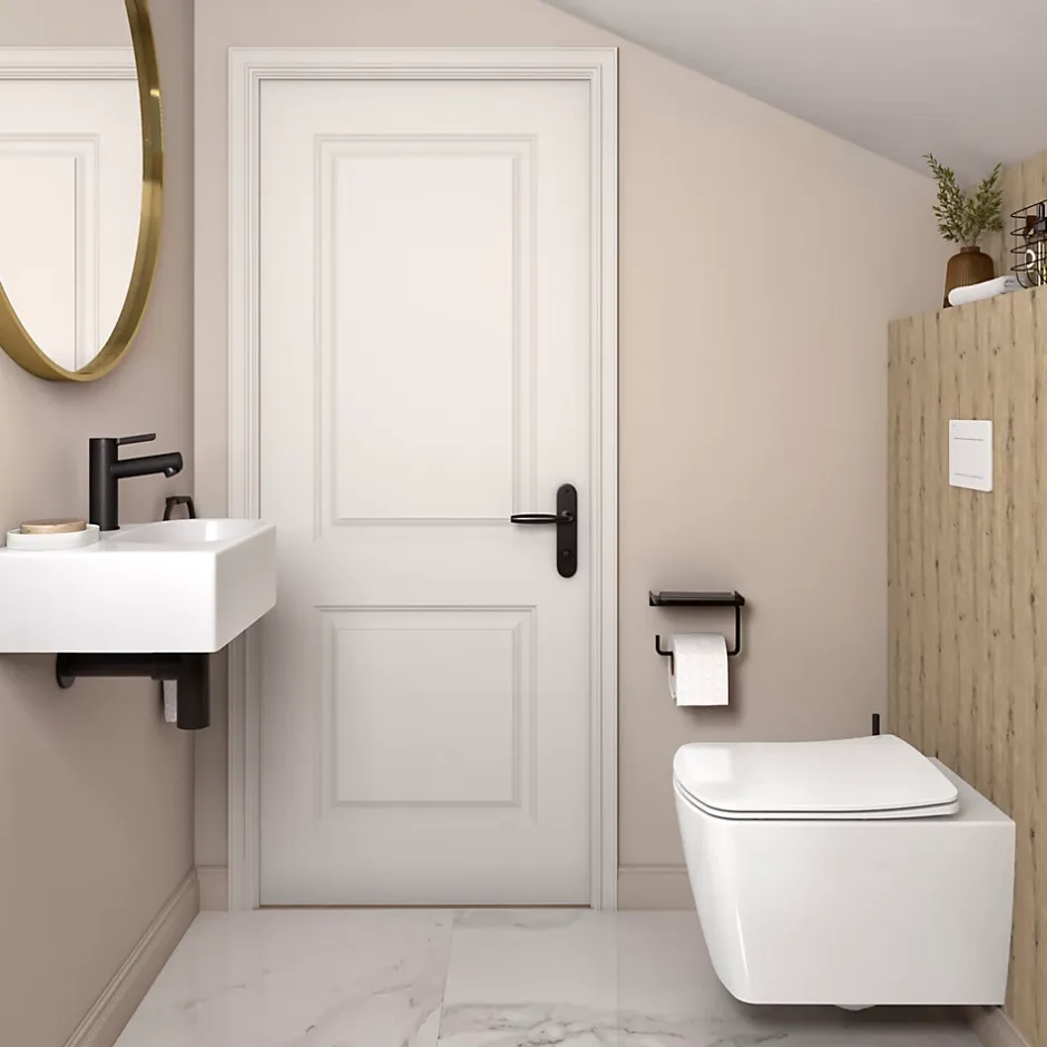 GoodHome Plan vasque lave-mains en céramique, l.47,5 x H.13,3 x P.29,5 cm, blanc, Levanna* Plan Vasque Lave-Mains