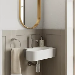 GoodHome Plan vasque lave-mains en céramique, l.47,5 x H.13,3 x P.29,5 cm, blanc, Levanna* Plan Vasque Lave-Mains