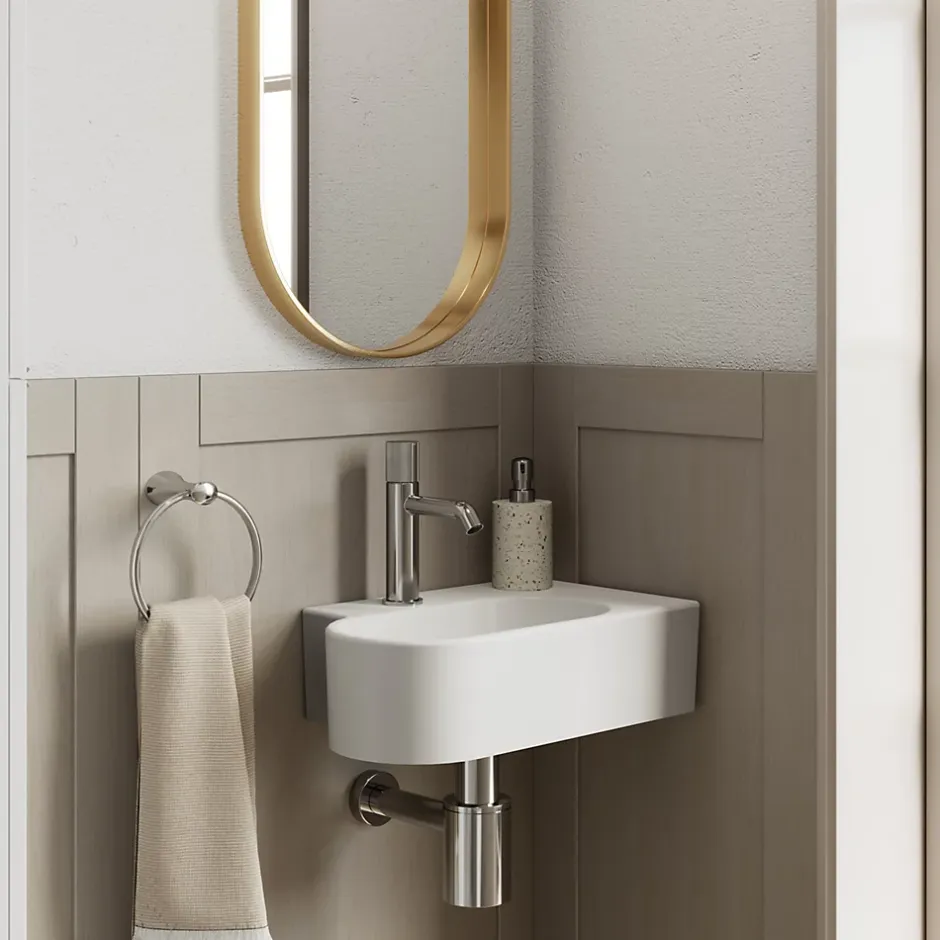 GoodHome Plan vasque lave-mains en céramique, l.47,5 x H.13,3 x P.29,5 cm, blanc, Levanna* Plan Vasque Lave-Mains