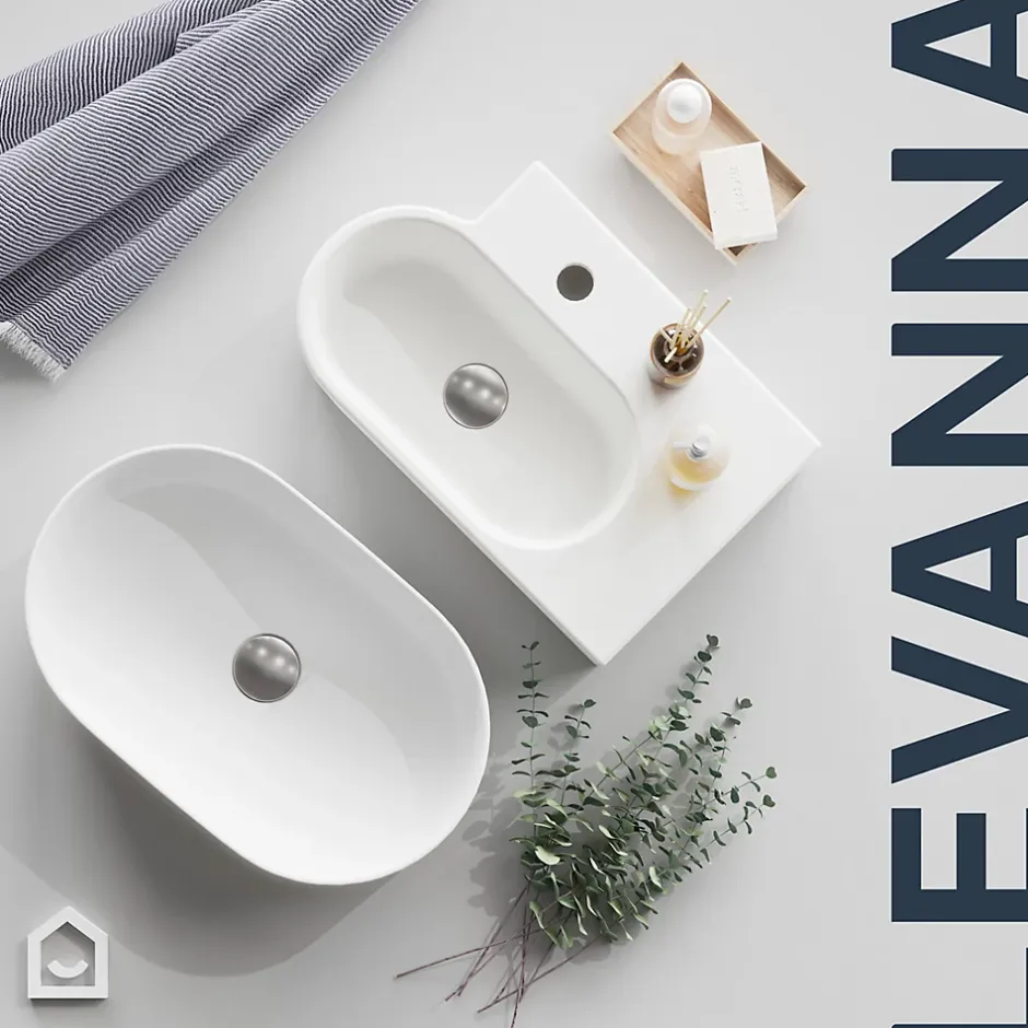 GoodHome Plan vasque lave-mains en céramique, l.47,5 x H.13,3 x P.29,5 cm, blanc, Levanna* Plan Vasque Lave-Mains