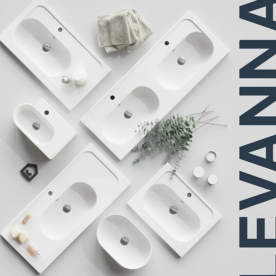 GoodHome Plan vasque lave-mains en céramique, l.47,5 x H.13,3 x P.29,5 cm, blanc, Levanna* Plan Vasque Lave-Mains