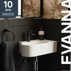 GoodHome Plan vasque lave-mains en céramique, l.47,5 x H.13,3 x P.29,5 cm, blanc, Levanna* Plan Vasque Lave-Mains
