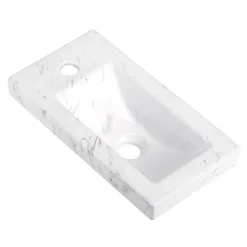 Homesight Plan vasque lave-mains en céramique l.44,2 x H.5 x P.23,2 cm, effet marbre blanc,