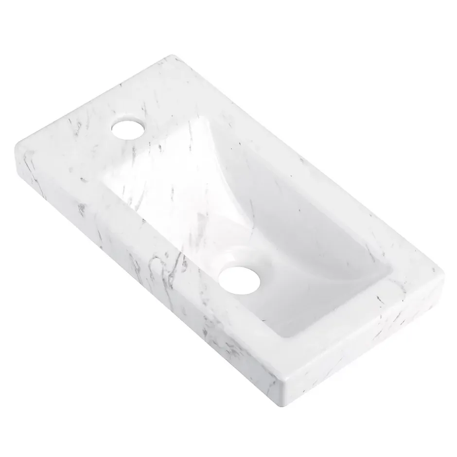 Homesight Plan vasque lave-mains en céramique l.44,2 x H.5 x P.23,2 cm, effet marbre blanc,