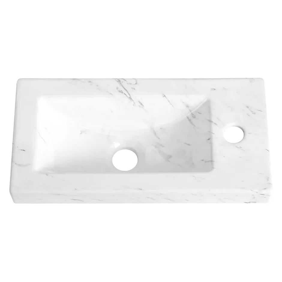 Homesight Plan vasque lave-mains en céramique l.44,2 x H.5 x P.23,2 cm, effet marbre blanc,