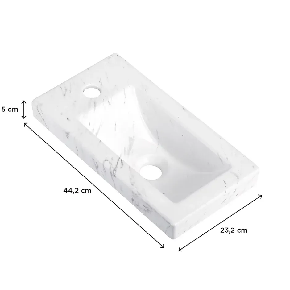 Homesight Plan vasque lave-mains en céramique l.44,2 x H.5 x P.23,2 cm, effet marbre blanc,