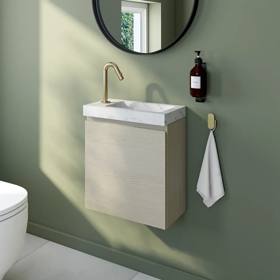 Homesight Plan vasque lave-mains en céramique l.44,2 x H.5 x P.23,2 cm, effet marbre blanc,