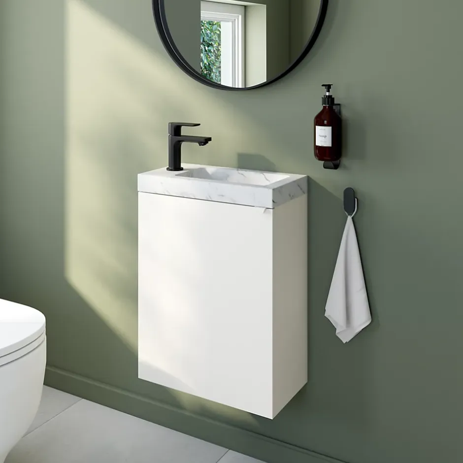 Homesight Plan vasque lave-mains en céramique l.44,2 x H.5 x P.23,2 cm, effet marbre blanc,