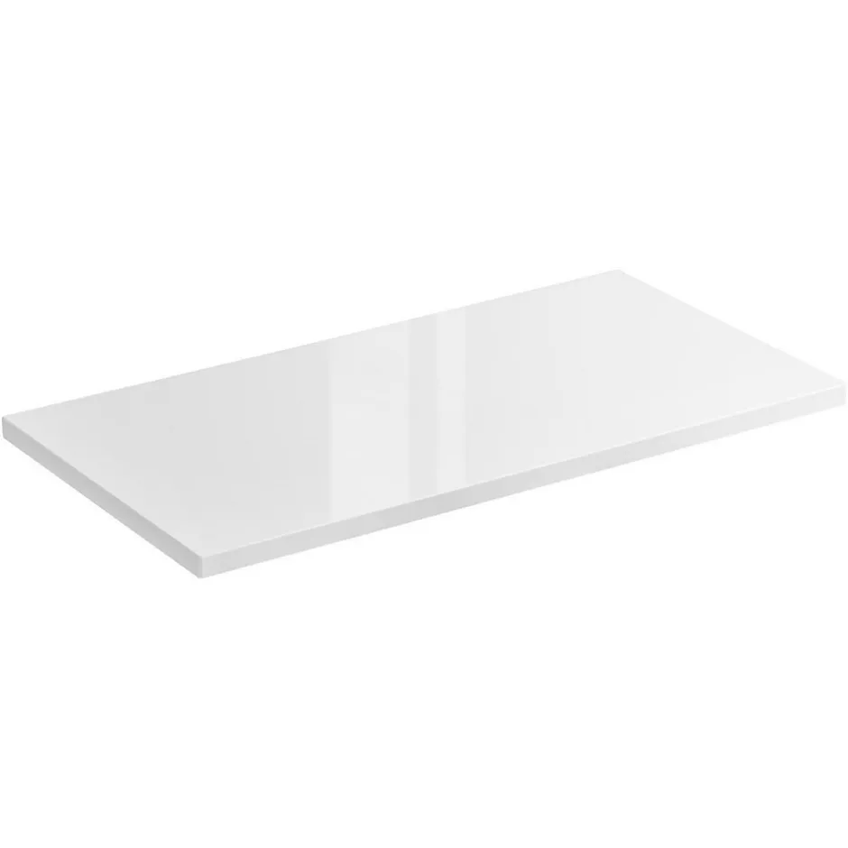 Meublorama Plan vasque NALYA 61 cm Blanc brillant et chene clair Plateau pour meuble suspendu* Plan Double Vasque