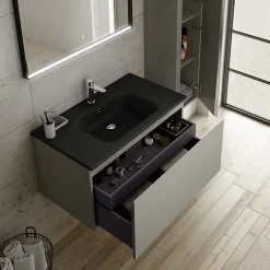 Ipiemme SRL Plan vasque noir en résine l.90 cm, Pura+