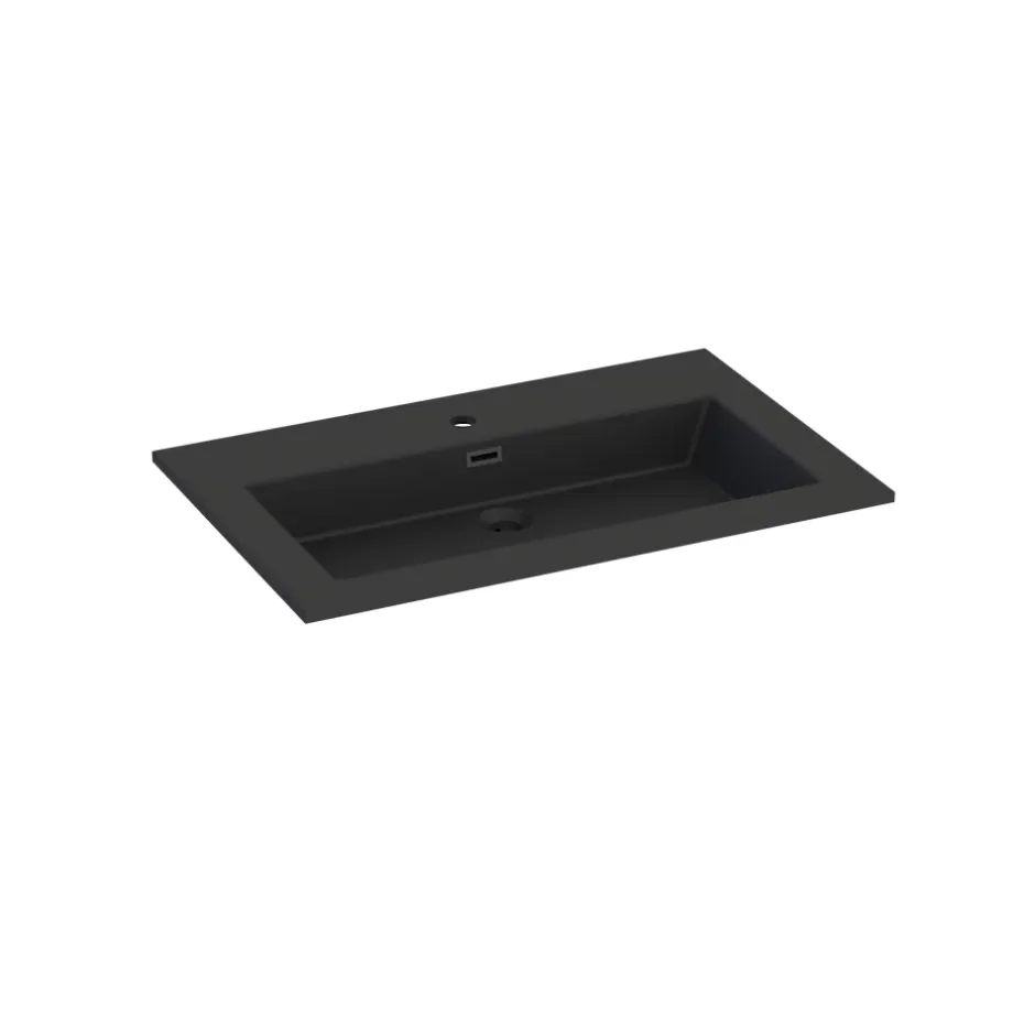 Plan vasque noir mat en résine l.80 cm, Pamili