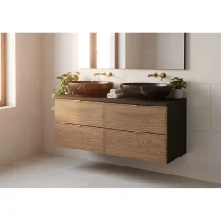 Meublorama Plan vasque noir SAVIA 120 cm Plateau de 120 cm pour meuble sous vasque* Plan Double Vasque
