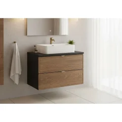 Meublorama Plan vasque noir SAVIA 80 cm Plateau de 80 cm pour meuble sous vasque