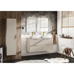 Meublorama Plan vasque NOXERA 120 cm Beige mat À poser Finition haut de gamme en MDF