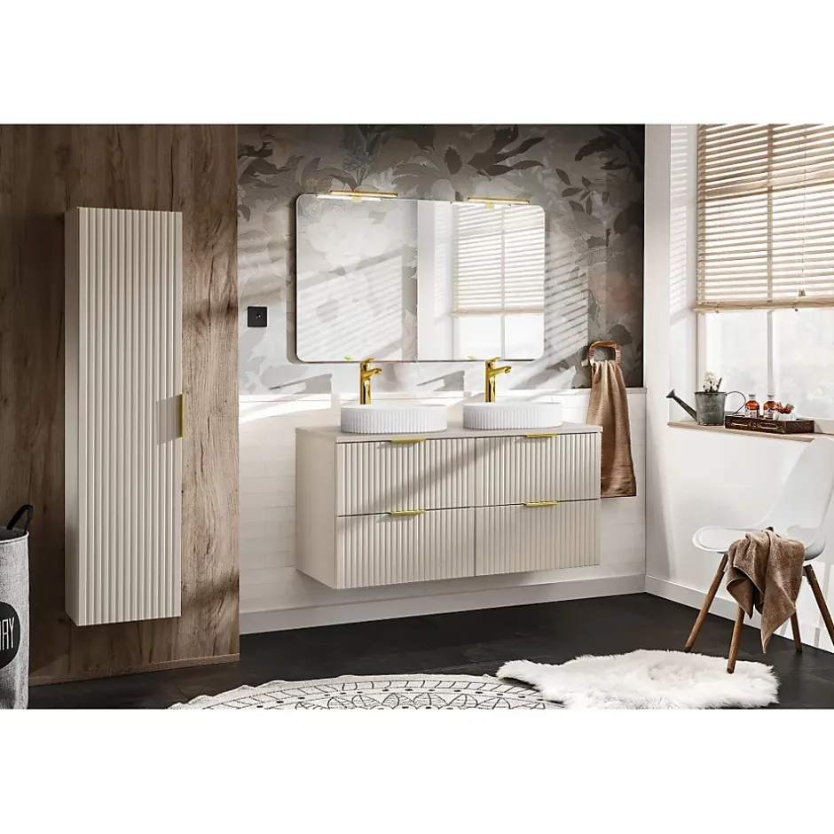 Meublorama Plan vasque NOXERA 120 cm Beige mat À poser Finition haut de gamme en MDF