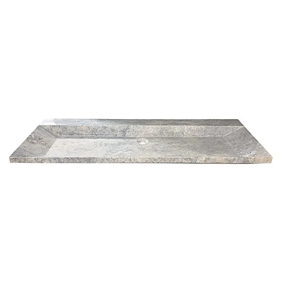 C-Negoce Plan vasque simple gris en travertin Provence - 120 x 45 x 10 cm -