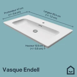 GoodHome Plan vasque simple blanc en céramique l.80 cm, Endell