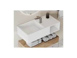 Vente-unique Plan vasque suspendu en solid surface avec niche - Blanc - L80 x l40 x H20 cm - GOYOKO