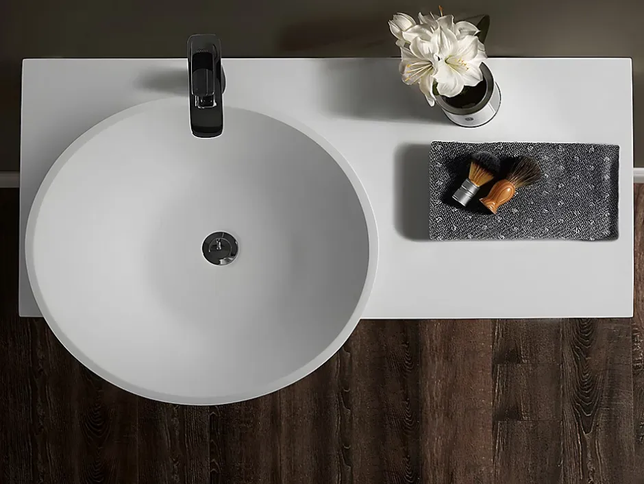 Vente-unique Plan vasque suspendu en solid surface avec porte serviettes - Blanc - L100 x l54 x H20 cm - YUMIKO* Plan Simple Vasque