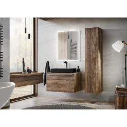 Meublorama Plan vasque VANTA chene foncé 60 cm Tablette de salle de bain* Plan Double Vasque