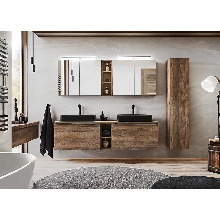 Meublorama Plan vasque VANTA chene foncé 140 cm Tablette de salle de bain