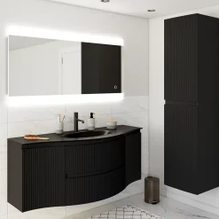 Plan vasque verre noir mat version centre l.138 cm, Vague