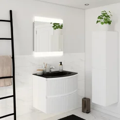 Plan vasque verre noir mat Vague 69 cm* Plan Simple Vasque