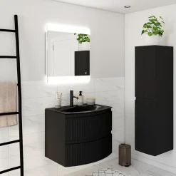 Plan vasque verre noir mat Vague 69 cm* Plan Simple Vasque