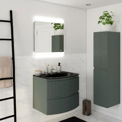 Plan vasque verre noir mat Vague 69 cm* Plan Simple Vasque