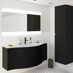 Plan vasque verre Vague version centre 138 cm* Plan Simple Vasque