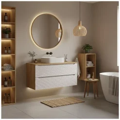 Meublorama Plan vasque YOKA Finition chene clair, 160 cm* Plan Double Vasque