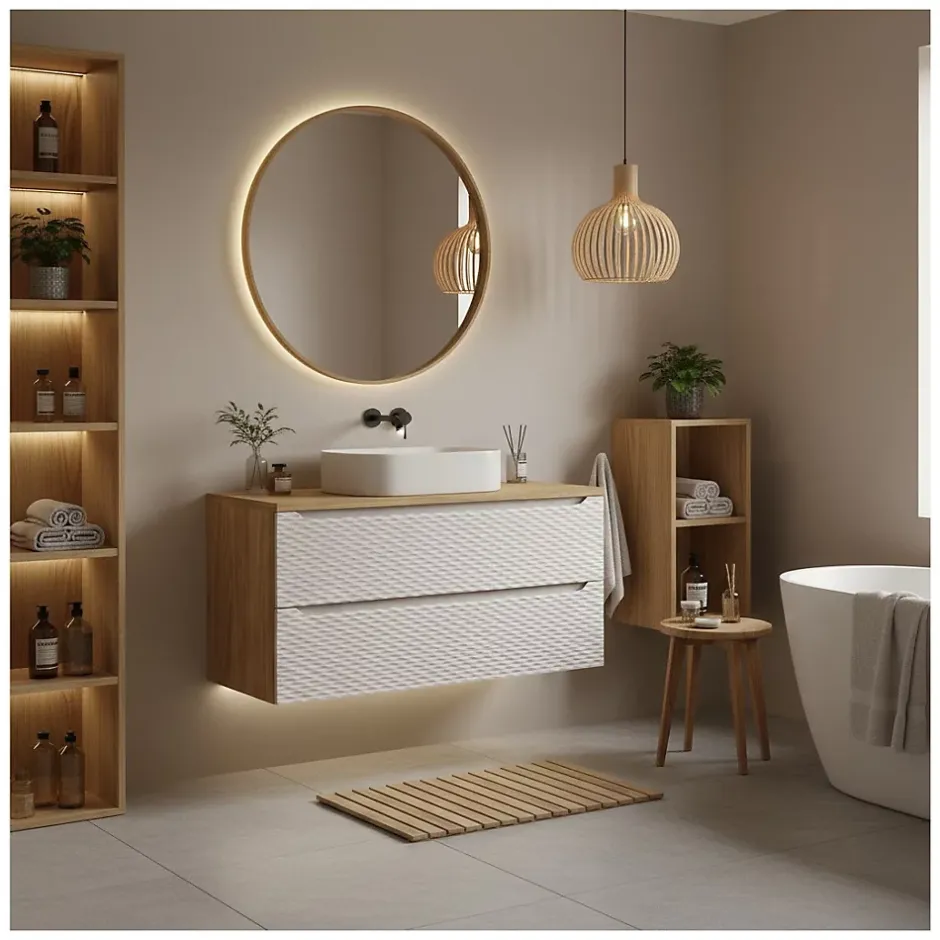 Meublorama Plan vasque YOKA Finition chene clair, 180 cm* Plan Double Vasque