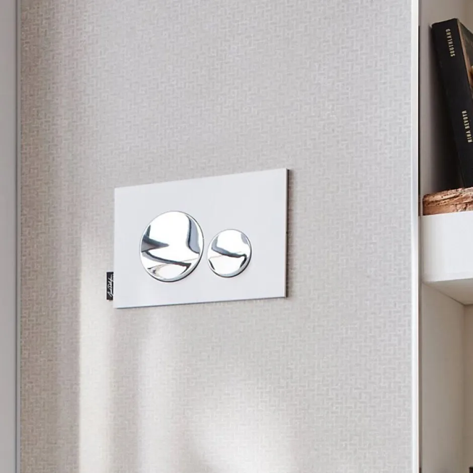 Jacob Delafon Plaque de commande , double touches rondes Chrome brillant/Blanc mat
