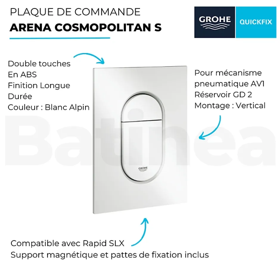 Grohe Plaque de commande WC Arena Cosmopolitan S Blanc alpin* Wc Suspendu