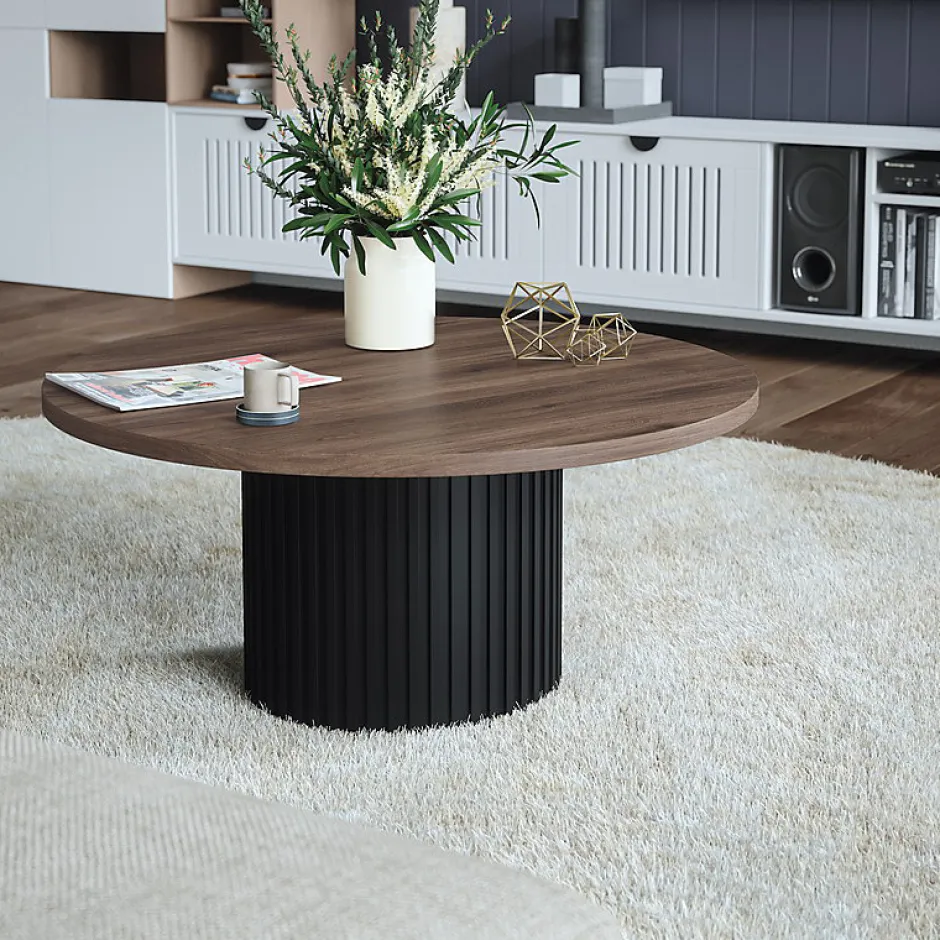 KOLM Plateau laminé chêne chocolat rond, diamètre 90 cm, pour bureau, table, table basse* Plan De Travail Buanderie
